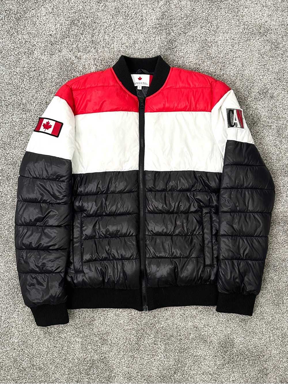 Hudson's Bay Team Canada Colorblock Puffer Bomber Jacket Sz M Maple Leaf Nylon